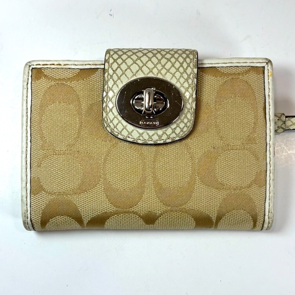 Coach Brown Signature Turn Lock Bi Fold Wallet - Picture 1 of 5
